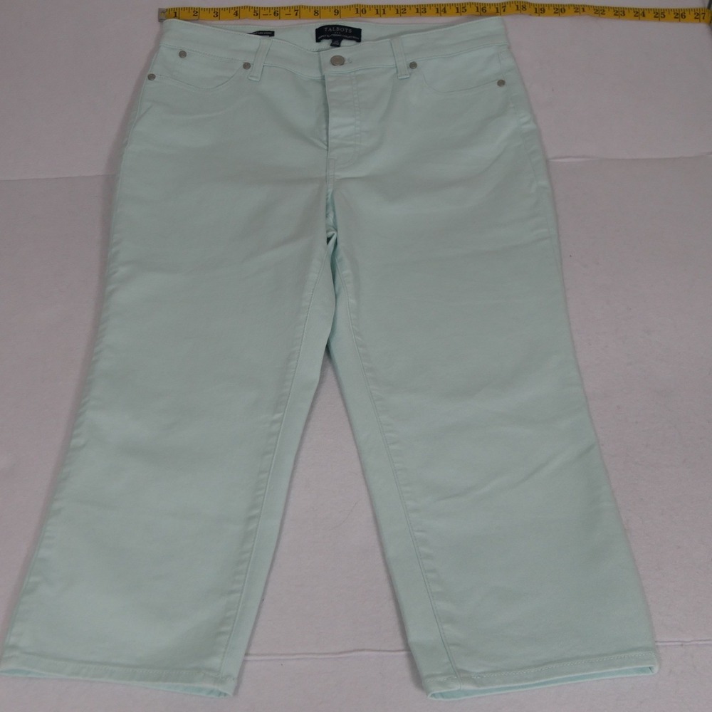 Talbots Womens Pants 12P Mint Green Simply Flattering Straight Leg Crop Preppy